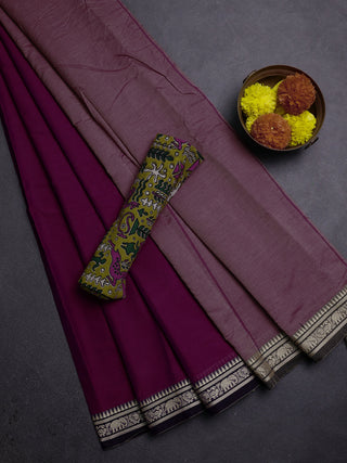 Magenta Pink & Mehendi Green Narayanpet Cotton - Kalamkari Blouse
