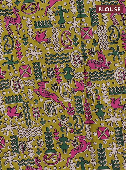 Magenta Pink & Mehendi Green Narayanpet Cotton - Kalamkari Blouse
