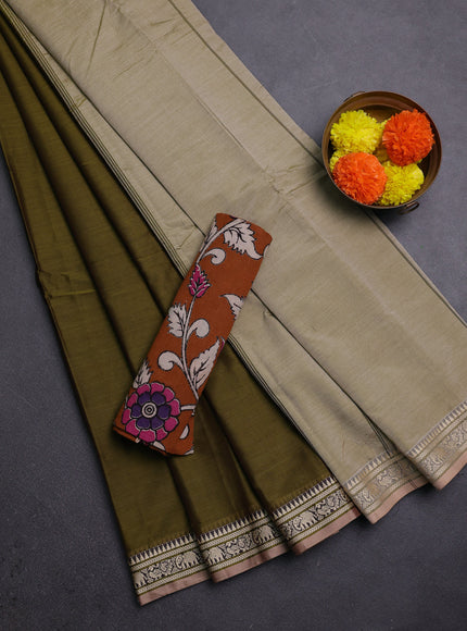 Mehendi Green & Rust Narayanpet Cotton - Kalamkari Blouse