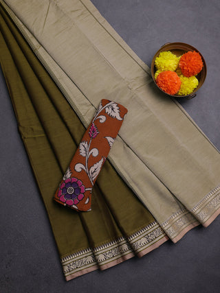 Mehendi Green & Rust Narayanpet Cotton - Kalamkari Blouse