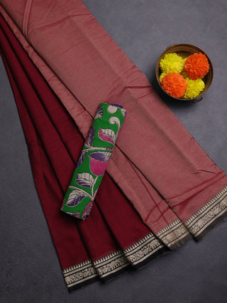 Maroon & Green Narayanpet Cotton - Kalamkari Blouse