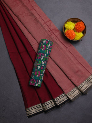 Maroon & Green Narayanpet Cotton - Kalamkari Blouse