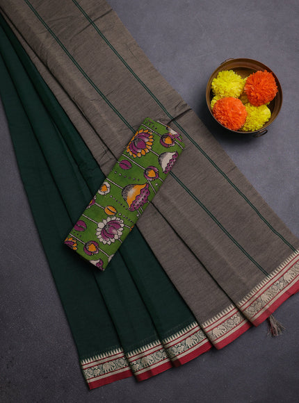 Bottle Green & Green Narayanpet Cotton - Kalamkari Blouse
