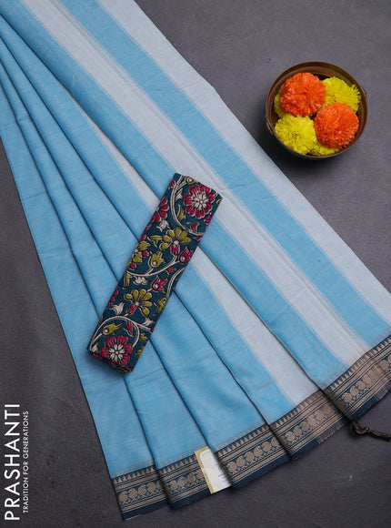 Aqua Blue & Peacock Green Narayanpet Cotton - Kalamkari Blouse