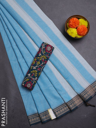 Aqua Blue & Peacock Green Narayanpet Cotton - Kalamkari Blouse