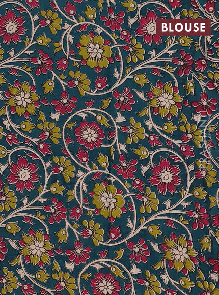 Aqua Blue & Peacock Green Narayanpet Cotton - Kalamkari Blouse