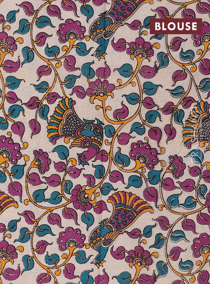 Violet & Beige Narayanpet Cotton - Kalamkari Blouse