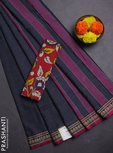 Grey & Red Narayanpet Cotton - Kalamkari Blouse