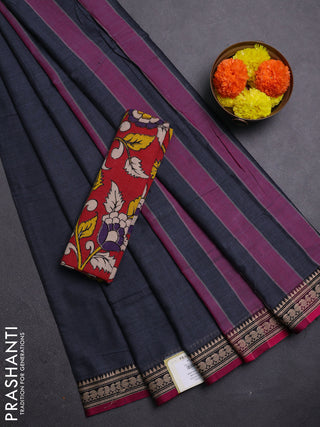 Grey & Red Narayanpet Cotton - Kalamkari Blouse