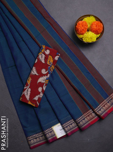 Peacock Blue & Maroon Narayanpet Cotton - Kalamkari Blouse