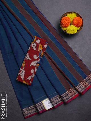 Peacock Blue & Maroon Narayanpet Cotton - Kalamkari Blouse