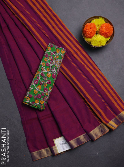 Magenta Pink & Green Narayanpet Cotton - Kalamkari Blouse