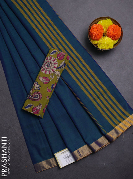 Peacock Blue & Mehendi Green Narayanpet Cotton - Kalamkari Blouse