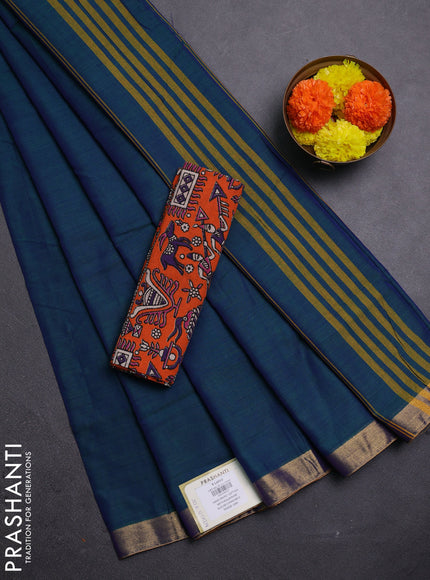 Peacock Blue & Orange Narayanpet Cotton - Kalamkari Blouse