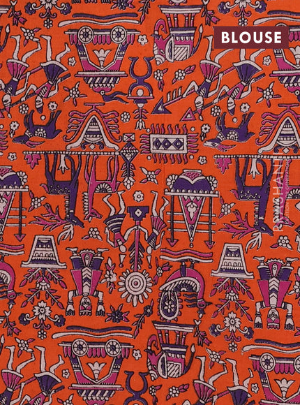 Peacock Blue & Orange Narayanpet Cotton - Kalamkari Blouse
