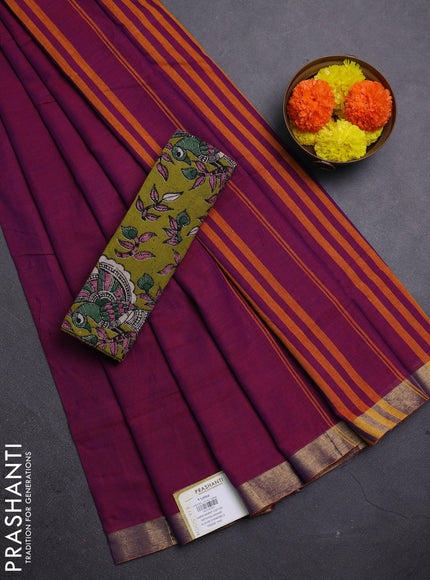 Magenta Pink & Mehendi Green Narayanpet Cotton - Kalamkari Blouse