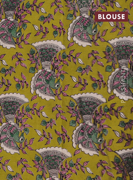 Magenta Pink & Mehendi Green Narayanpet Cotton - Kalamkari Blouse