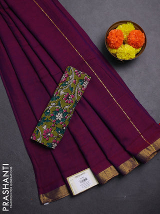 Purple & Mehendi Green Narayanpet Cotton - Kalamkari Blouse