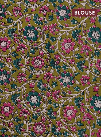 Purple & Mehendi Green Narayanpet Cotton - Kalamkari Blouse