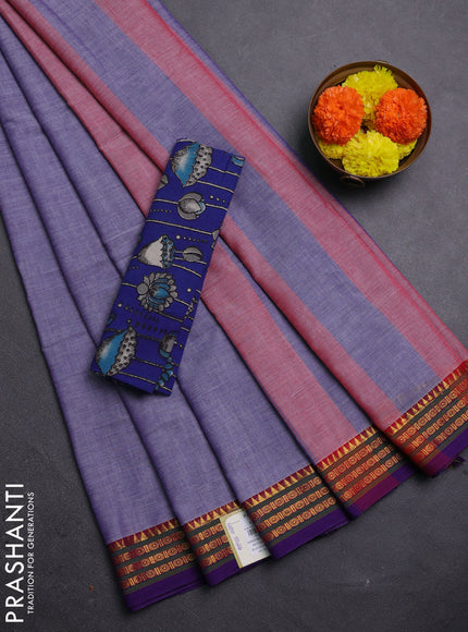Purple & Blue Narayanpet Cotton - Kalamkari Blouse