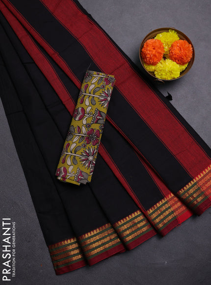 Black & Mehendi Green Narayanpet Cotton - Kalamkari Blouse