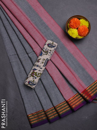 Grey & Beige Narayanpet Cotton - Kalamkari Blouse