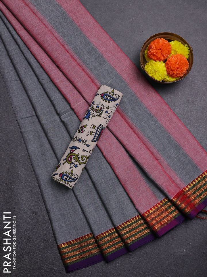 Grey & Beige Narayanpet Cotton - Kalamkari Blouse