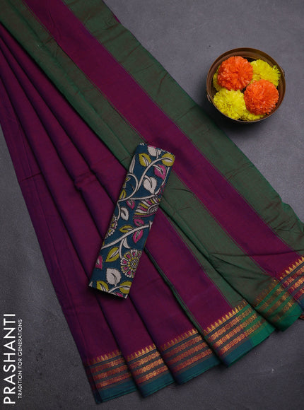 Purple & Peacock Green Narayanpet Cotton - Kalamkari Blouse