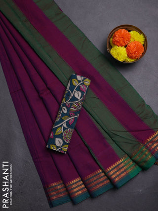 Purple & Peacock Green Narayanpet Cotton - Kalamkari Blouse