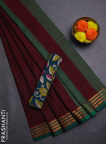 Maroon & Peacock Green Narayanpet Cotton - Kalamkari Blouse