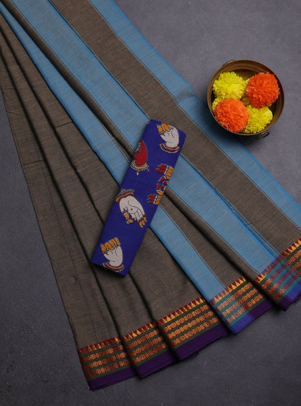 Chiku & Blue Narayanpet Cotton - Kalamkari Blouse