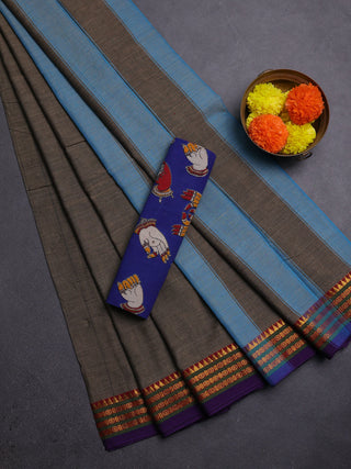 Chiku & Blue Narayanpet Cotton - Kalamkari Blouse