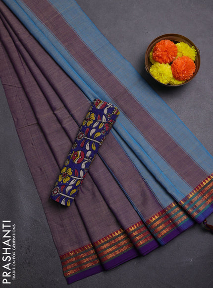 Purple & Blue Narayanpet Cotton - Kalamkari Blouse