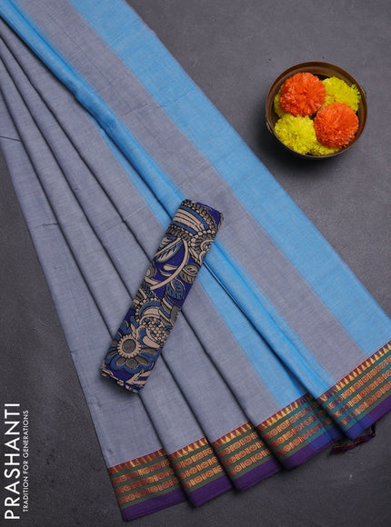 Grey & Blue Narayanpet Cotton - Kalamkari Blouse
