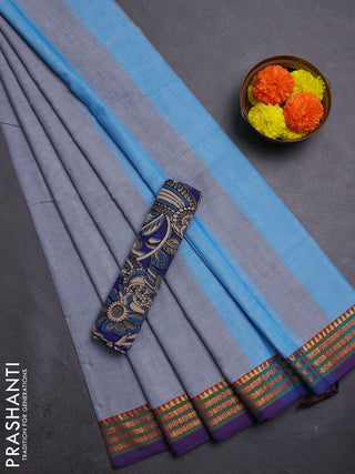 Grey & Blue Narayanpet Cotton - Kalamkari Blouse