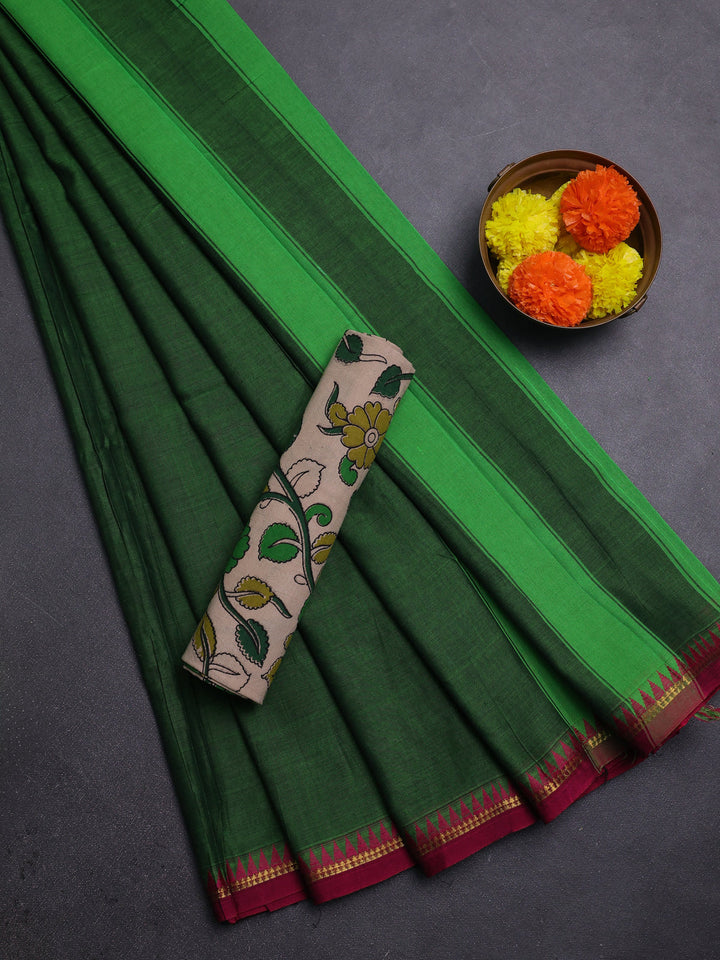 Green & Beige Narayanpet Cotton - Kalamkari Blouse