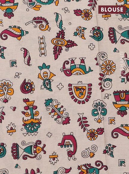 Peacock Blue & Beige Narayanpet Cotton - Kalamkari Blouse