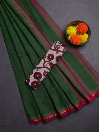 Green & Beige Narayanpet Cotton - Kalamkari Blouse