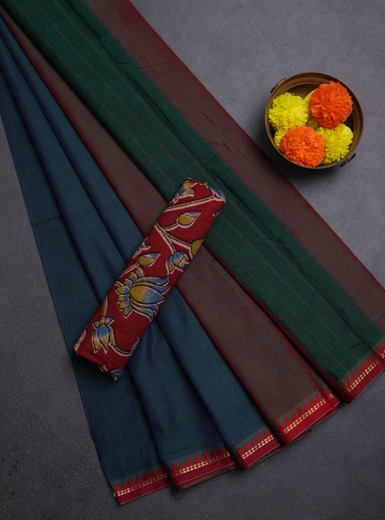 Peacock Blue & Maroon Narayanpet Cotton - Kalamkari Blouse