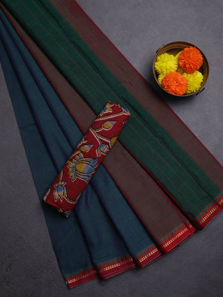 Peacock Blue & Maroon Narayanpet Cotton - Kalamkari Blouse