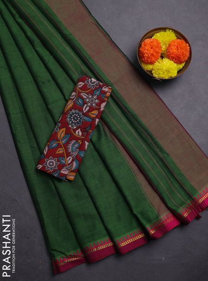 Green & Maroon Narayanpet Cotton - Kalamkari Blouse