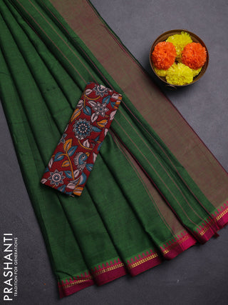 Green & Maroon Narayanpet Cotton - Kalamkari Blouse