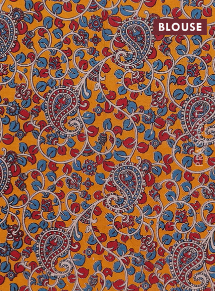 Peacock Blue & Mustard Yellow Narayanpet Cotton - Kalamkari Blouse