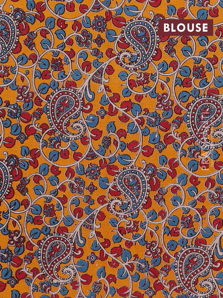 Peacock Blue & Mustard Yellow Narayanpet Cotton - Kalamkari Blouse