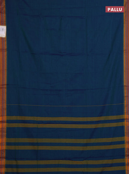 Peacock Blue & Mustard Yellow Narayanpet Cotton - Kalamkari Blouse