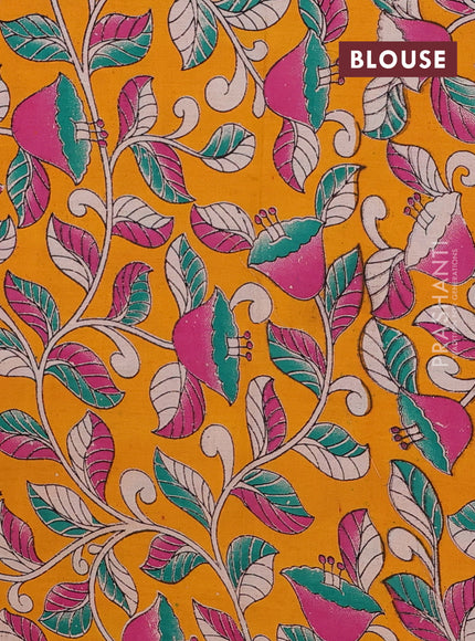 Peacock Blue & Mustard Yellow Narayanpet Cotton - Kalamkari Blouse