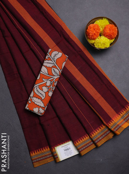 Maroon & Orange Narayanpet Cotton - Kalamkari Blouse