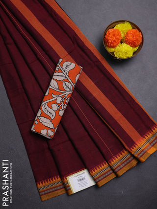 Maroon & Orange Narayanpet Cotton - Kalamkari Blouse