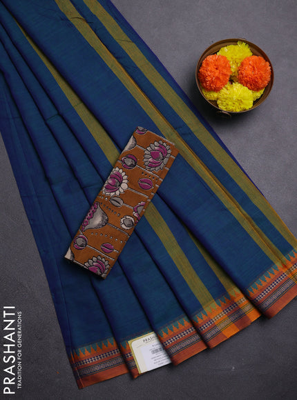 Peacock Blue & Brown Narayanpet Cotton - Kalamkari Blouse