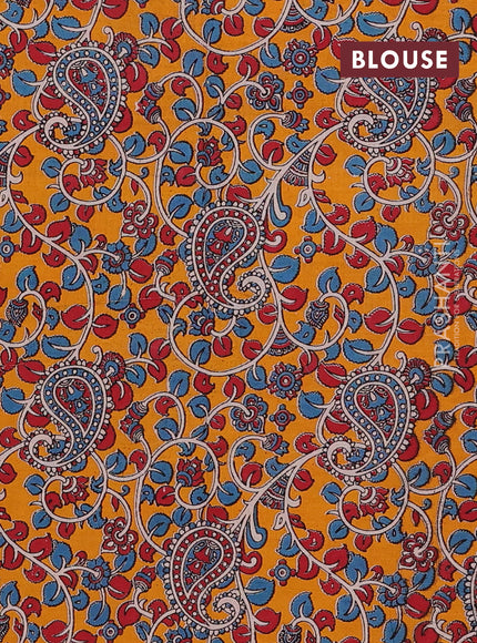 Peacock Blue & Mustard Yellow Narayanpet Cotton - Kalamkari Blouse